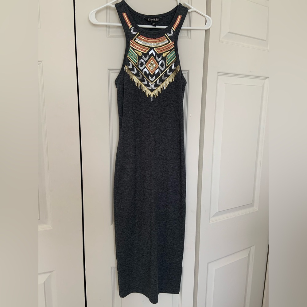Express Midi Dress with Colorful Embellishments